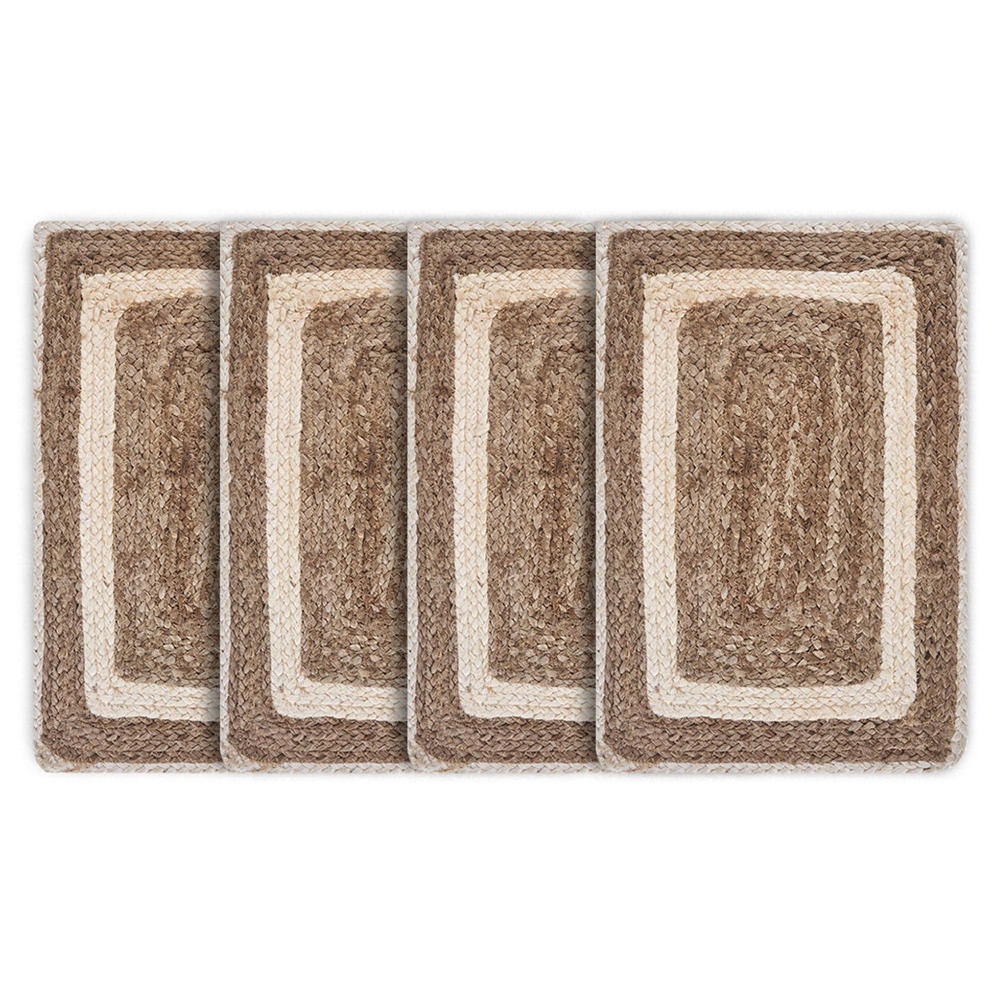 19" Set of Four Natural And Ivory Geometric Braided Jute Placemats-6