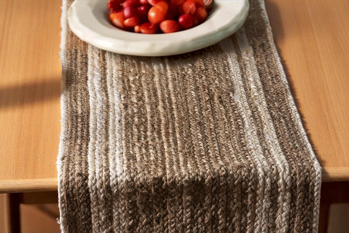 80" Brown Ivory And Natural Braided Jute Table Runner - Loft&Timber