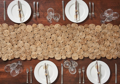 80" Natural Geometric Circles Scalloped Shape Jute Table Runner - Loft&Timber