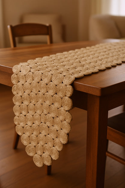 80" Natural Geometric Circles Scalloped Shape Jute Table Runner - Loft&Timber