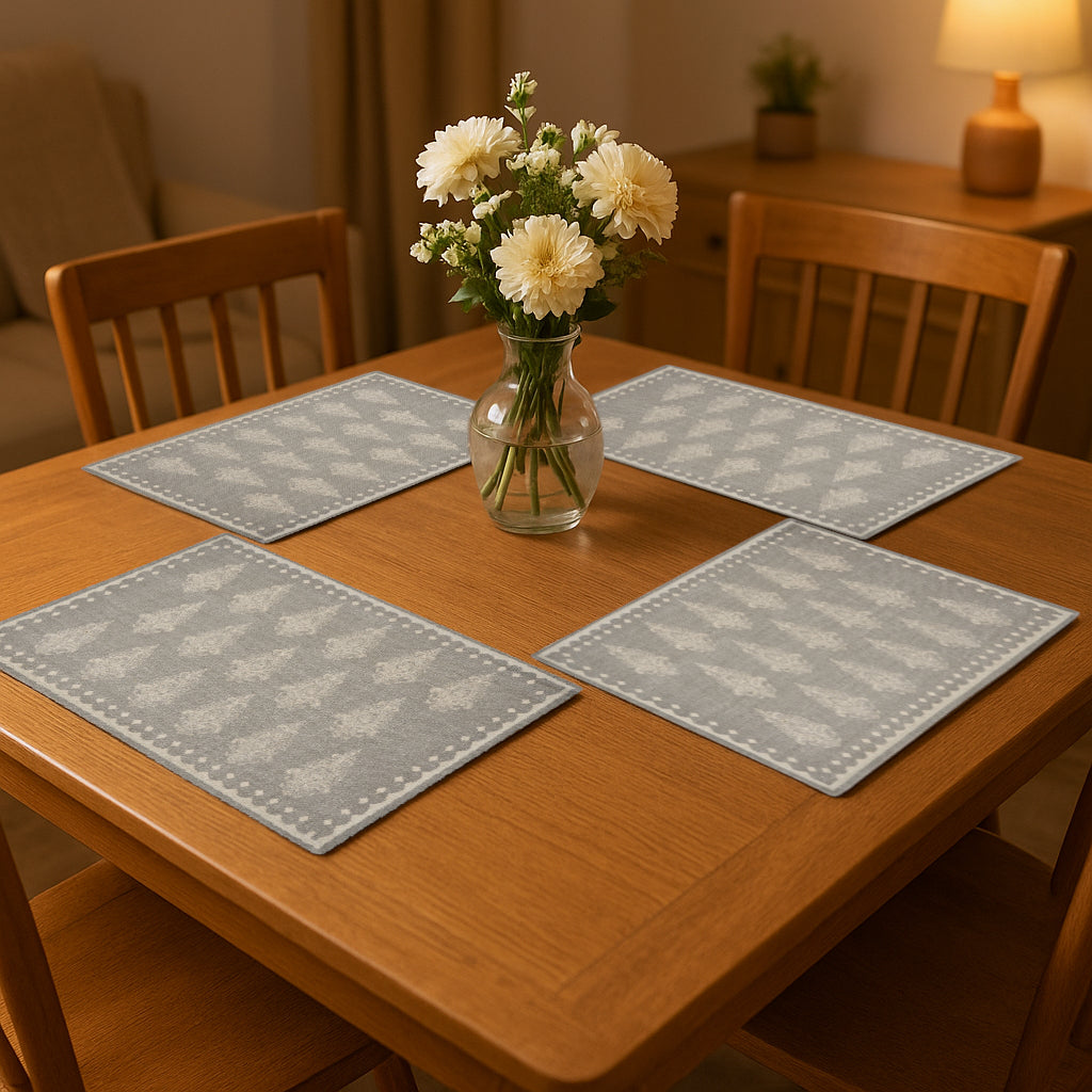 19" Set of Four Gray And Cream Geometric Medallion Cotton Placemats - Loft&Timber