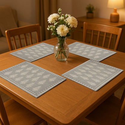 19" Set of Four Gray And Cream Geometric Medallion Cotton Placemats - Loft&Timber