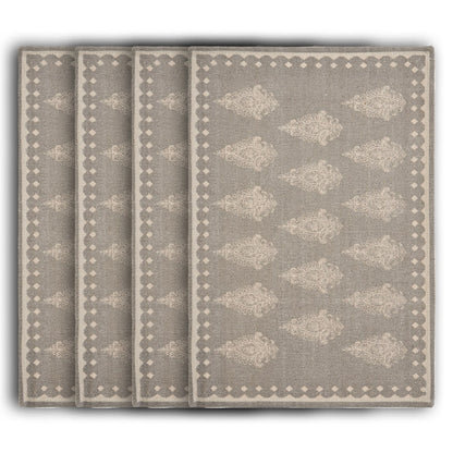 19" Set of Four Gray And Cream Geometric Medallion Cotton Placemats - Loft&Timber