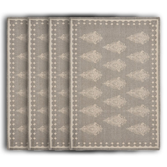 19" Set of Four Gray And Cream Geometric Medallion Cotton Placemats - Loft&Timber