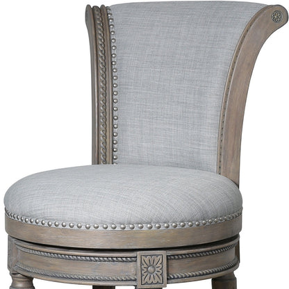 30" Gray Solid Wood and Linen Bar Height Swivel Bar Chair - Loft&Timber