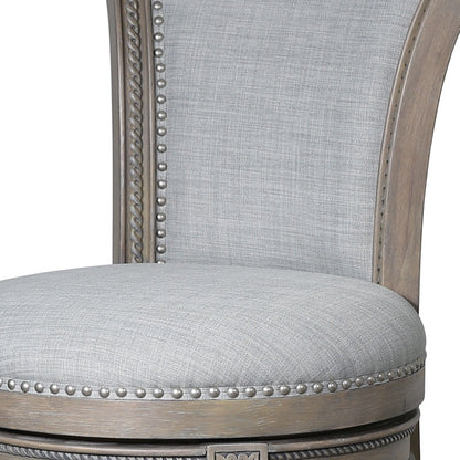 30" Gray Solid Wood and Linen Bar Height Swivel Bar Chair - Loft&Timber