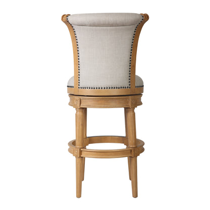 30" Beige and Natural Fabric and Solid Wood Bar Height Swivel Bar Chair - Loft&Timber