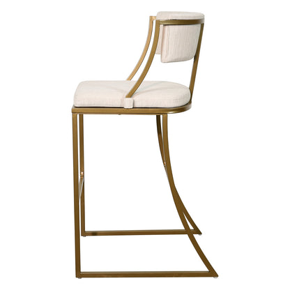 30" Beige And Antiqued Brass Steel Low Back Bar Height Bar Chair - Loft&Timber