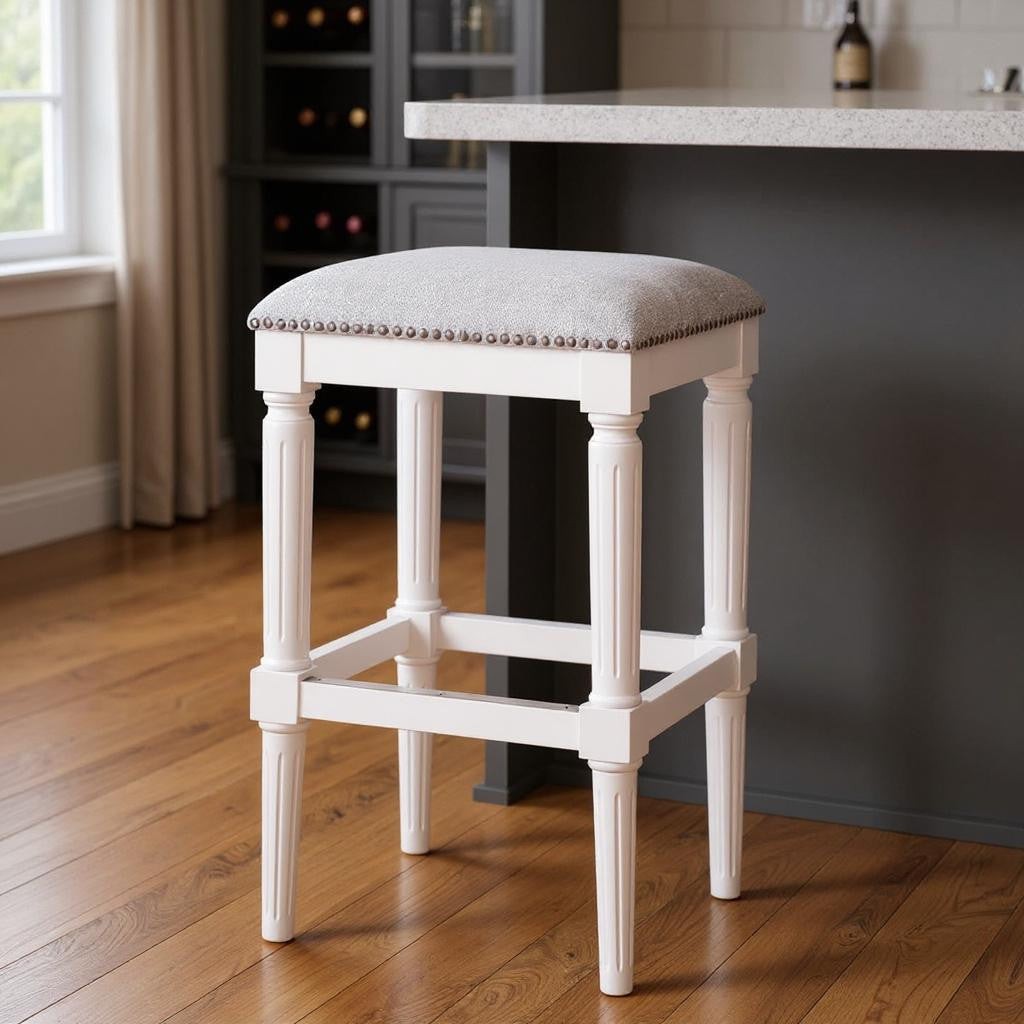 31" Light Gray and White Solid Wood Backless Bar Height Bar Chair-0