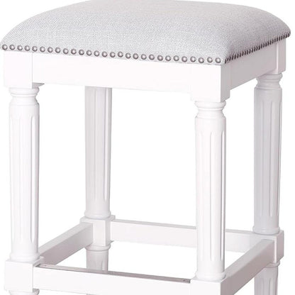 31" Light Gray and White Solid Wood Backless Bar Height Bar Chair-2