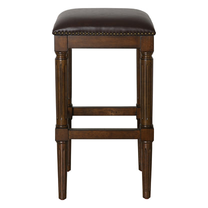 31" Brown And Dark Brown Solid Wood Backless Bar Height Bar Chair-1