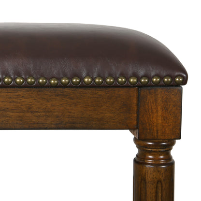 31" Brown And Dark Brown Solid Wood Backless Bar Height Bar Chair-2