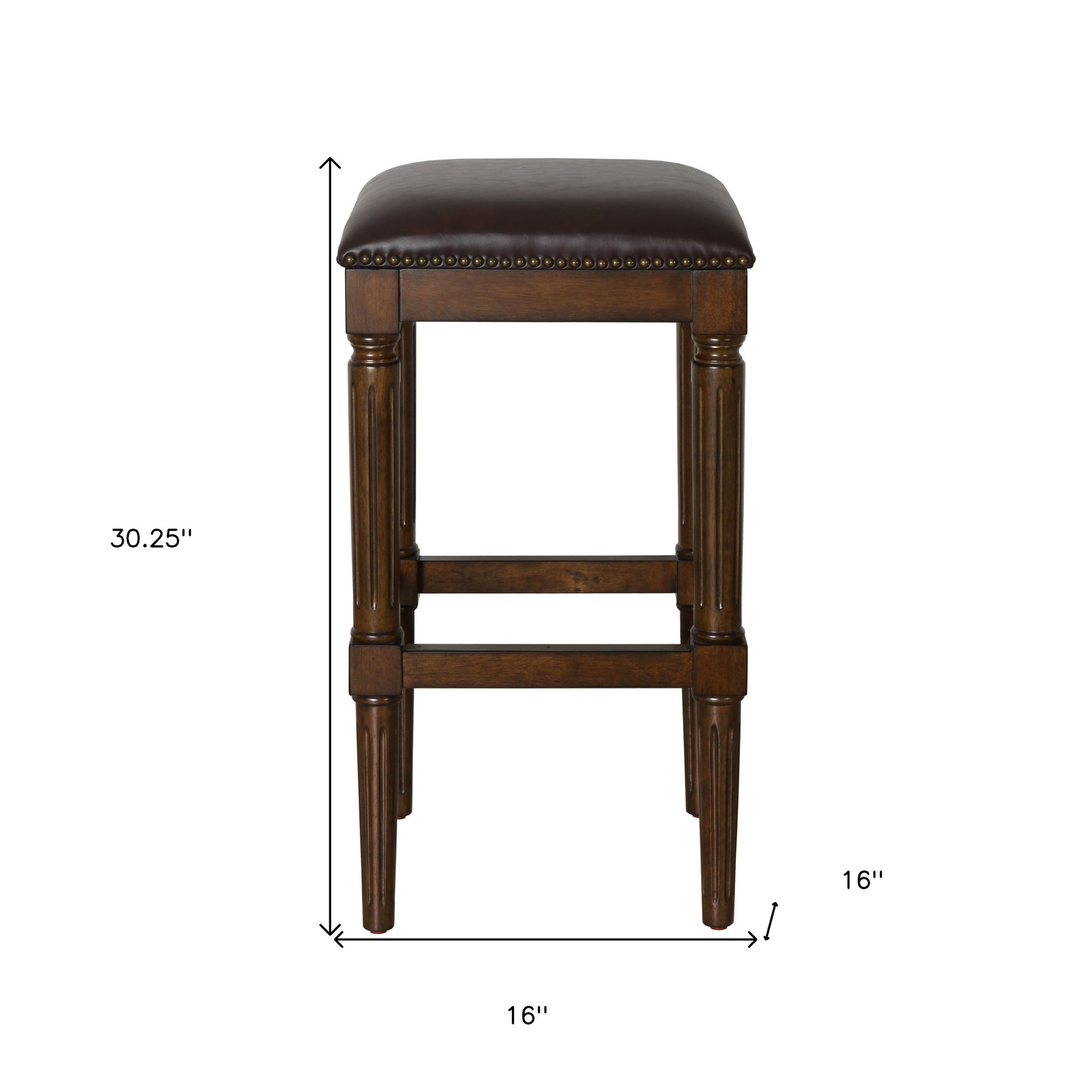 31" Brown And Dark Brown Solid Wood Backless Bar Height Bar Chair-6