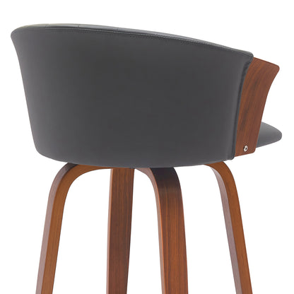 30" Gray And Wood Brown Faux Leather Swivel Bar Height Bar Chair - Loft&Timber