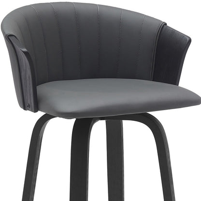 30" Gray And Black Faux Leather Swivel Bar Height Bar Chair - Loft&Timber