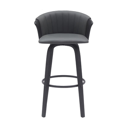 30" Gray And Black Faux Leather Swivel Bar Height Bar Chair - Loft&Timber