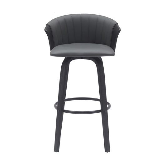 30" Gray And Black Faux Leather Swivel Bar Height Bar Chair - Loft&Timber