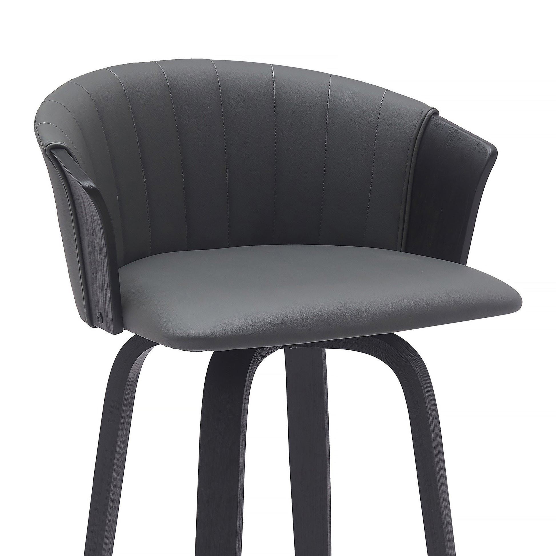 30" Gray And Black Faux Leather Swivel Bar Height Bar Chair - Loft&Timber