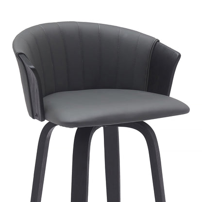 30" Gray And Black Faux Leather Swivel Bar Height Bar Chair - Loft&Timber