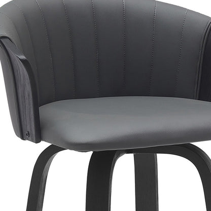 30" Gray And Black Faux Leather Swivel Bar Height Bar Chair - Loft&Timber