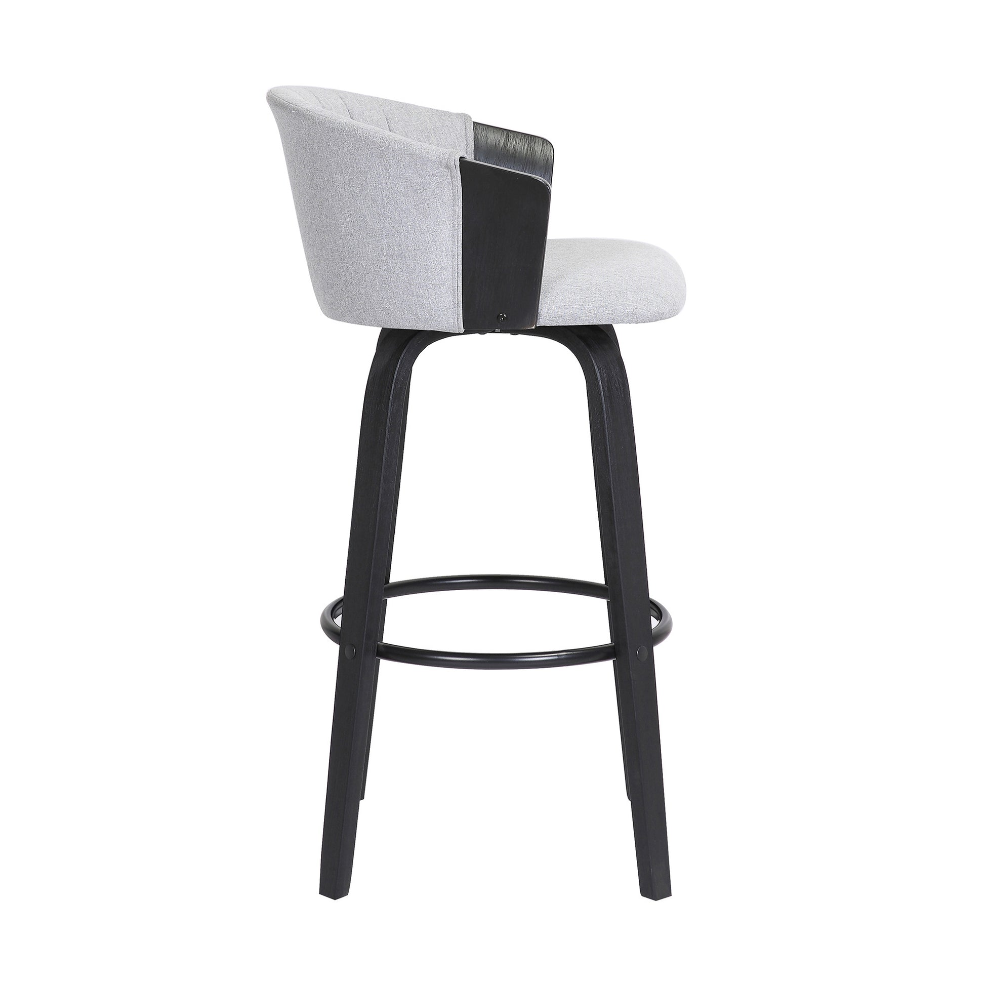 30" Light Gray And Black Fabric Swivel Bar Height Bar Chair - Loft&Timber