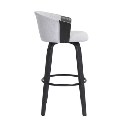30" Light Gray And Black Fabric Swivel Bar Height Bar Chair - Loft&Timber
