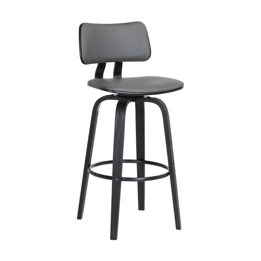 30" Gray And Black Faux Leather Swivel Low Back Bar Height Bar Chair - Loft&Timber