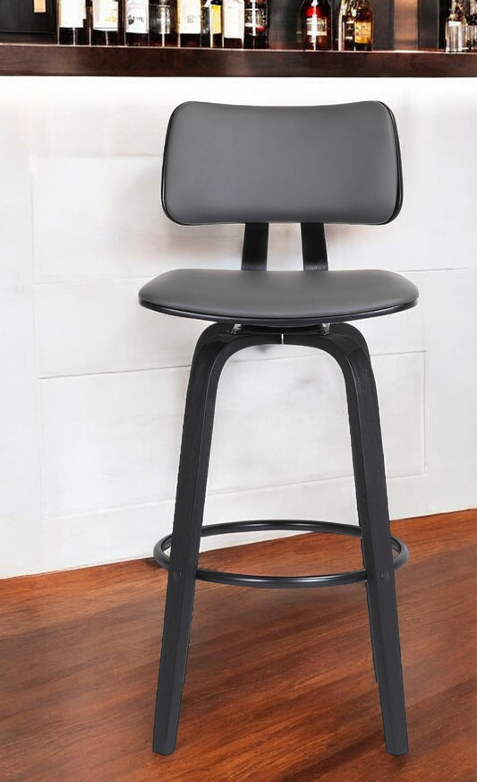 30" Gray And Black Faux Leather Swivel Low Back Bar Height Bar Chair - Loft&Timber