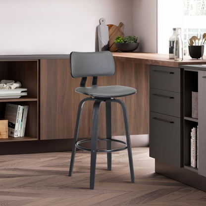 30" Gray And Black Faux Leather Swivel Low Back Bar Height Bar Chair - Loft&Timber