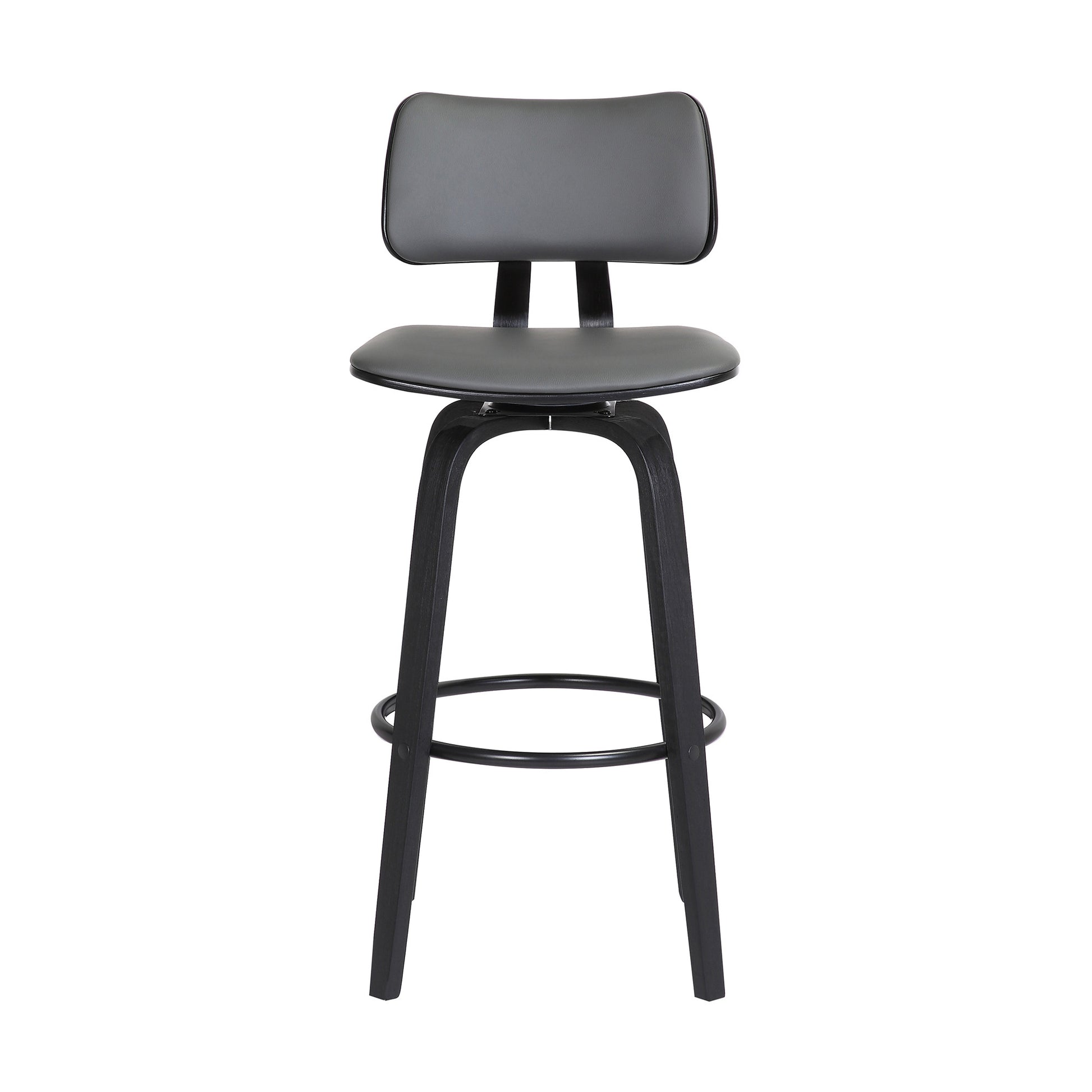30" Gray And Black Faux Leather Swivel Low Back Bar Height Bar Chair - Loft&Timber