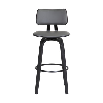 30" Gray And Black Faux Leather Swivel Low Back Bar Height Bar Chair - Loft&Timber