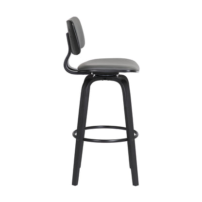 30" Gray And Black Faux Leather Swivel Low Back Bar Height Bar Chair - Loft&Timber