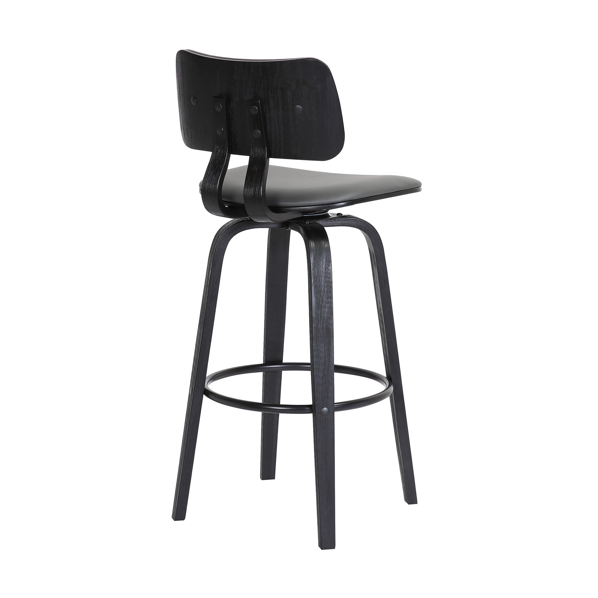 30" Gray And Black Faux Leather Swivel Low Back Bar Height Bar Chair - Loft&Timber