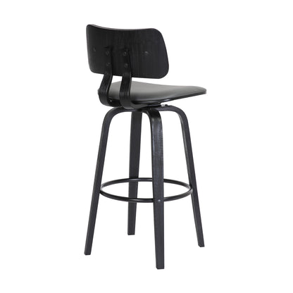 30" Gray And Black Faux Leather Swivel Low Back Bar Height Bar Chair - Loft&Timber