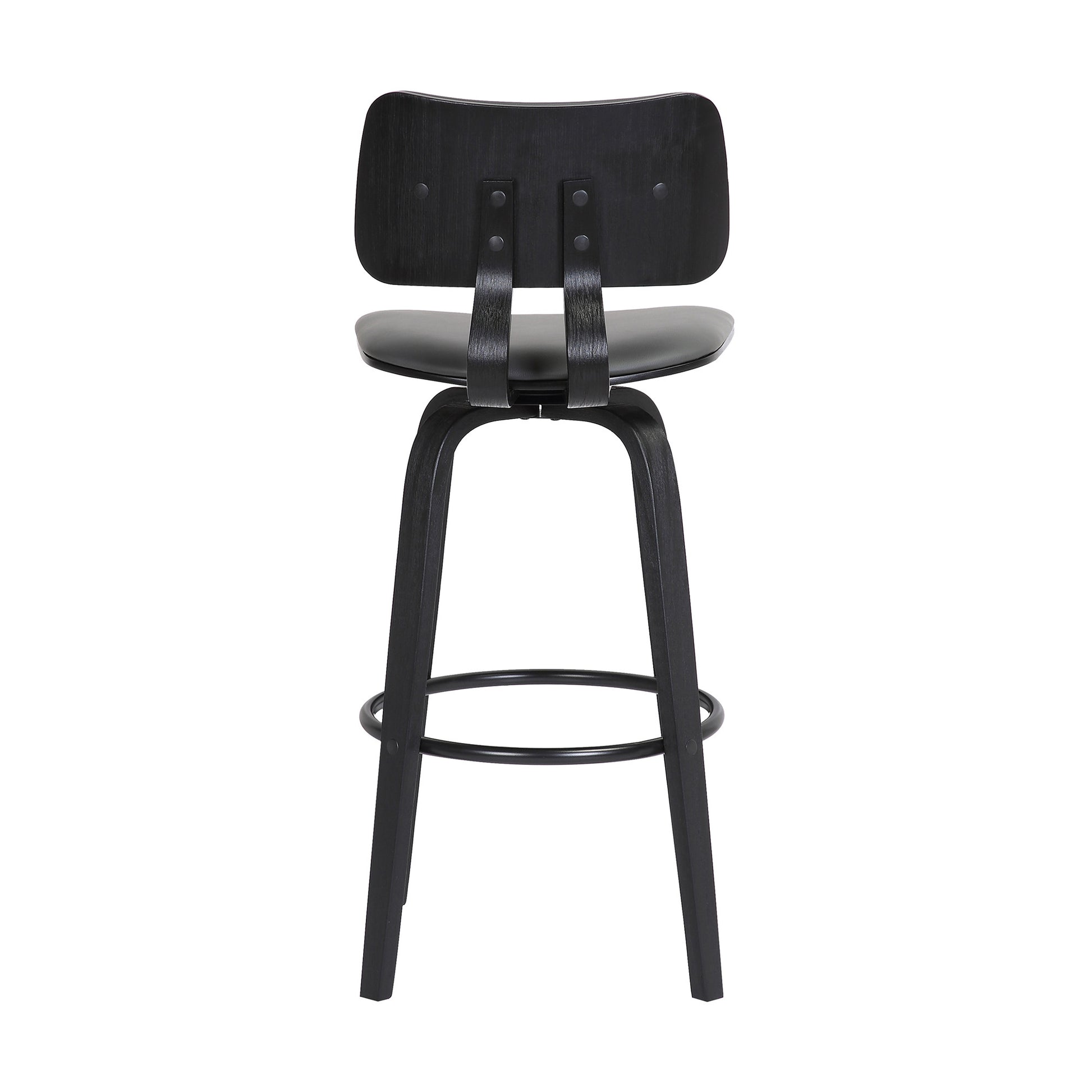 30" Gray And Black Faux Leather Swivel Low Back Bar Height Bar Chair - Loft&Timber
