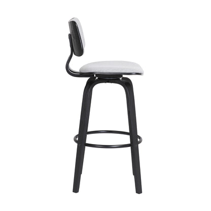 30" Light Gray And Black Fabric Swivel Low Back Bar Height Bar Chair - Loft&Timber