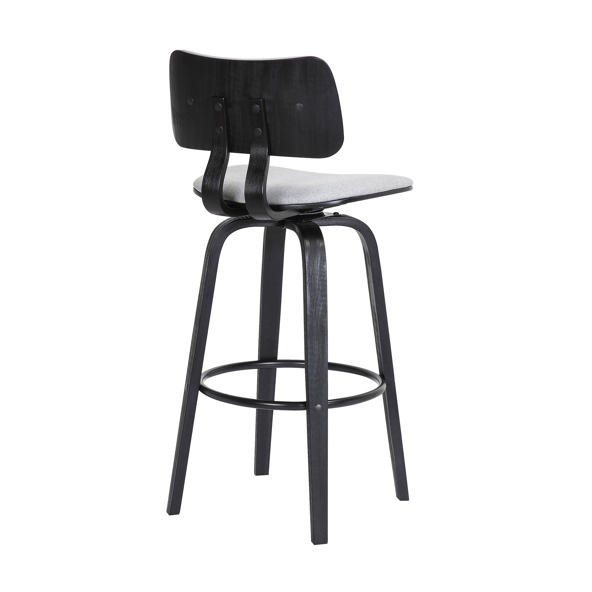30" Light Gray And Black Fabric Swivel Low Back Bar Height Bar Chair - Loft&Timber