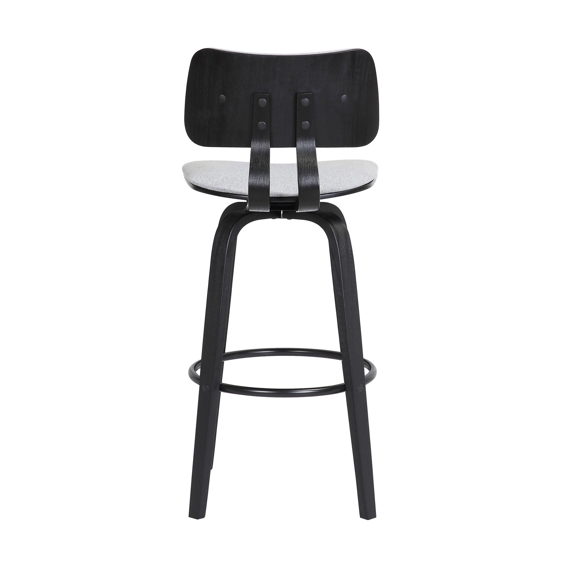 30" Light Gray And Black Fabric Swivel Low Back Bar Height Bar Chair - Loft&Timber