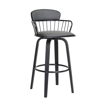 30" Gray And Black Faux Leather Swivel Low Back Bar Height Bar Chair - Loft&Timber