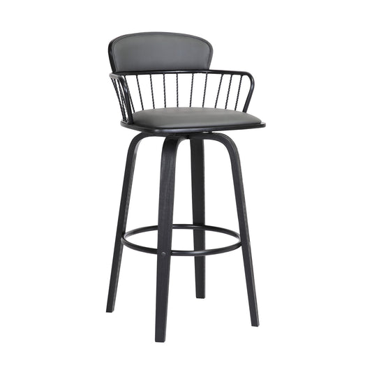 30" Gray And Black Faux Leather Swivel Low Back Bar Height Bar Chair - Loft&Timber