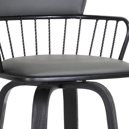 30" Gray And Black Faux Leather Swivel Low Back Bar Height Bar Chair - Loft&Timber