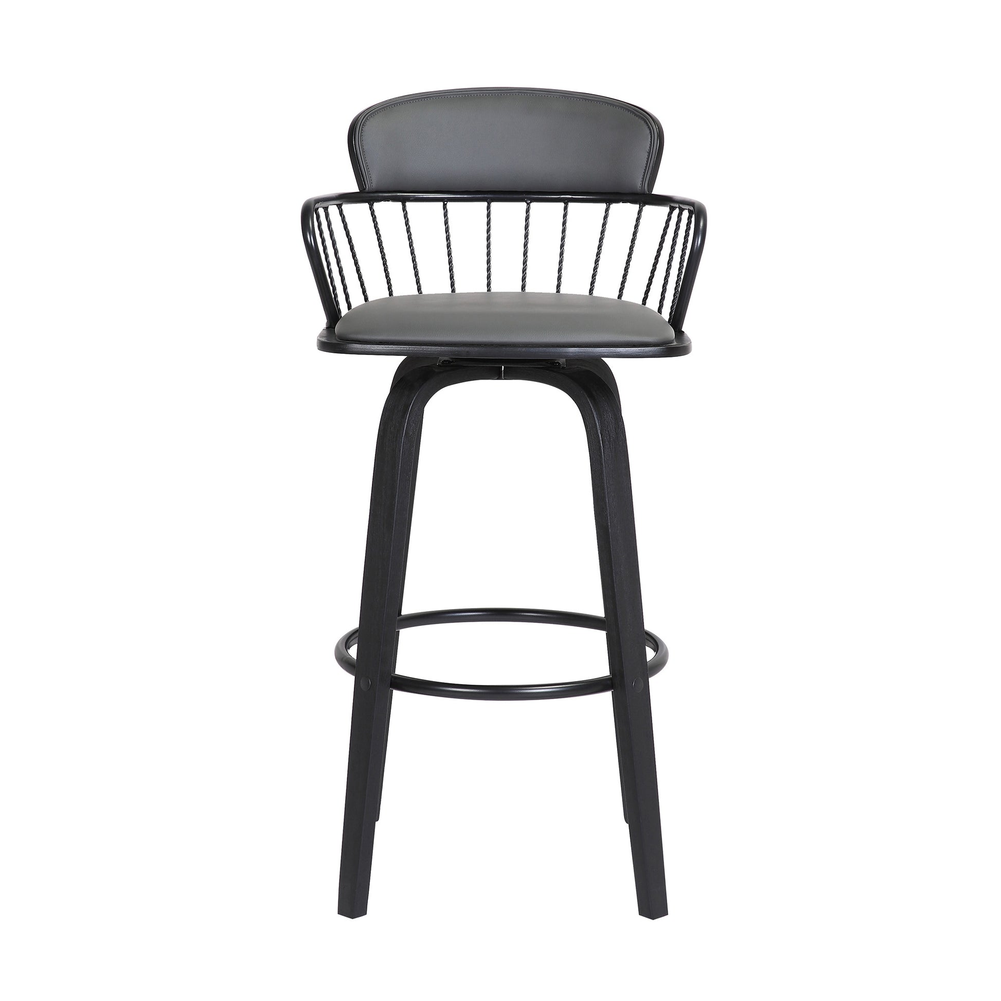 30" Gray And Black Faux Leather Swivel Low Back Bar Height Bar Chair - Loft&Timber