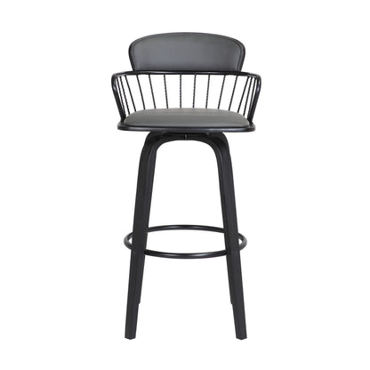 30" Gray And Black Faux Leather Swivel Low Back Bar Height Bar Chair - Loft&Timber