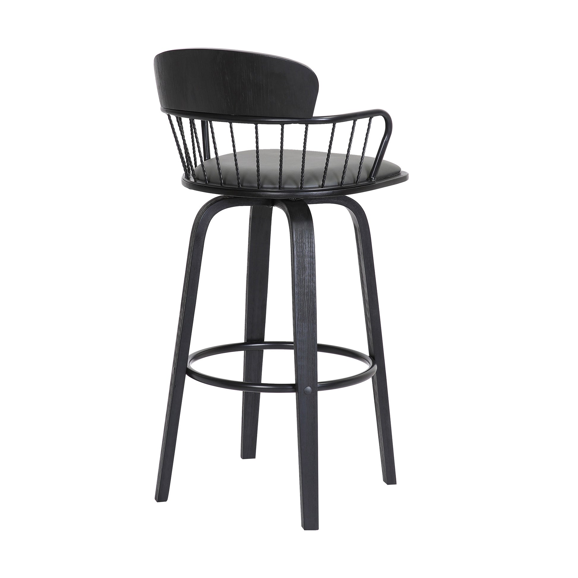 30" Gray And Black Faux Leather Swivel Low Back Bar Height Bar Chair - Loft&Timber