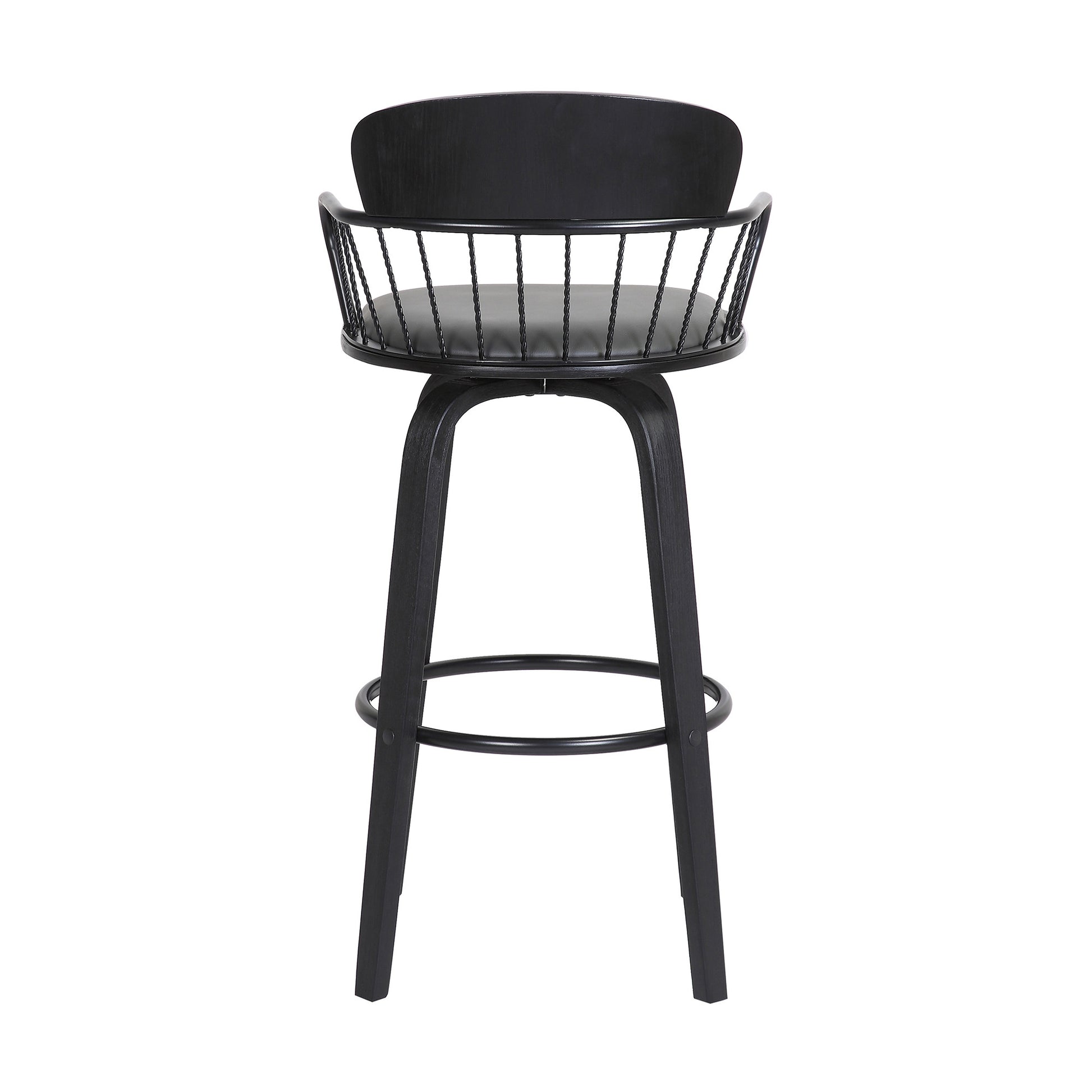 30" Gray And Black Faux Leather Swivel Low Back Bar Height Bar Chair - Loft&Timber