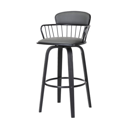 30" Gray And Black Faux Leather Swivel Low Back Bar Height Bar Chair - Loft&Timber