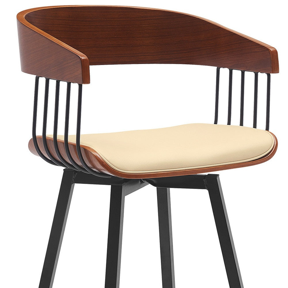 31" Cream and Black Faux Leather with Metal Swivel Bar Height Bar Chair - Loft&Timber