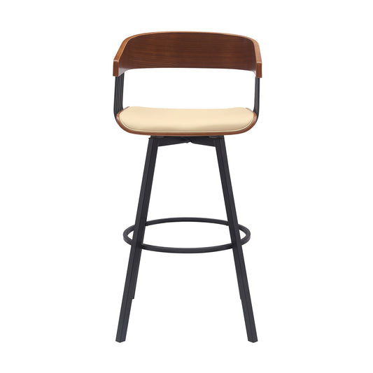 31" Cream and Black Faux Leather with Metal Swivel Bar Height Bar Chair - Loft&Timber