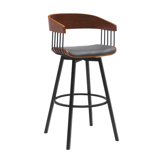 31" Gray and Black Faux Leather with Metal Swivel Bar Height Bar Chair - Loft&Timber