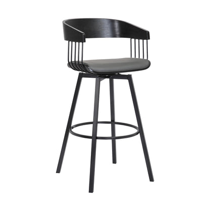 31" Gray and Black Faux Leather with Metal Swivel Bar Height Bar Chair - Loft&Timber